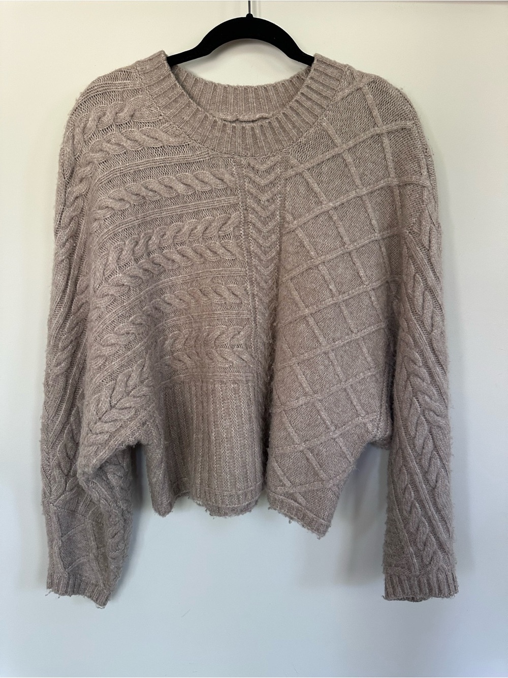 Abercrombie & Fitch Taupe Cable-Knit Crewneck Sweater